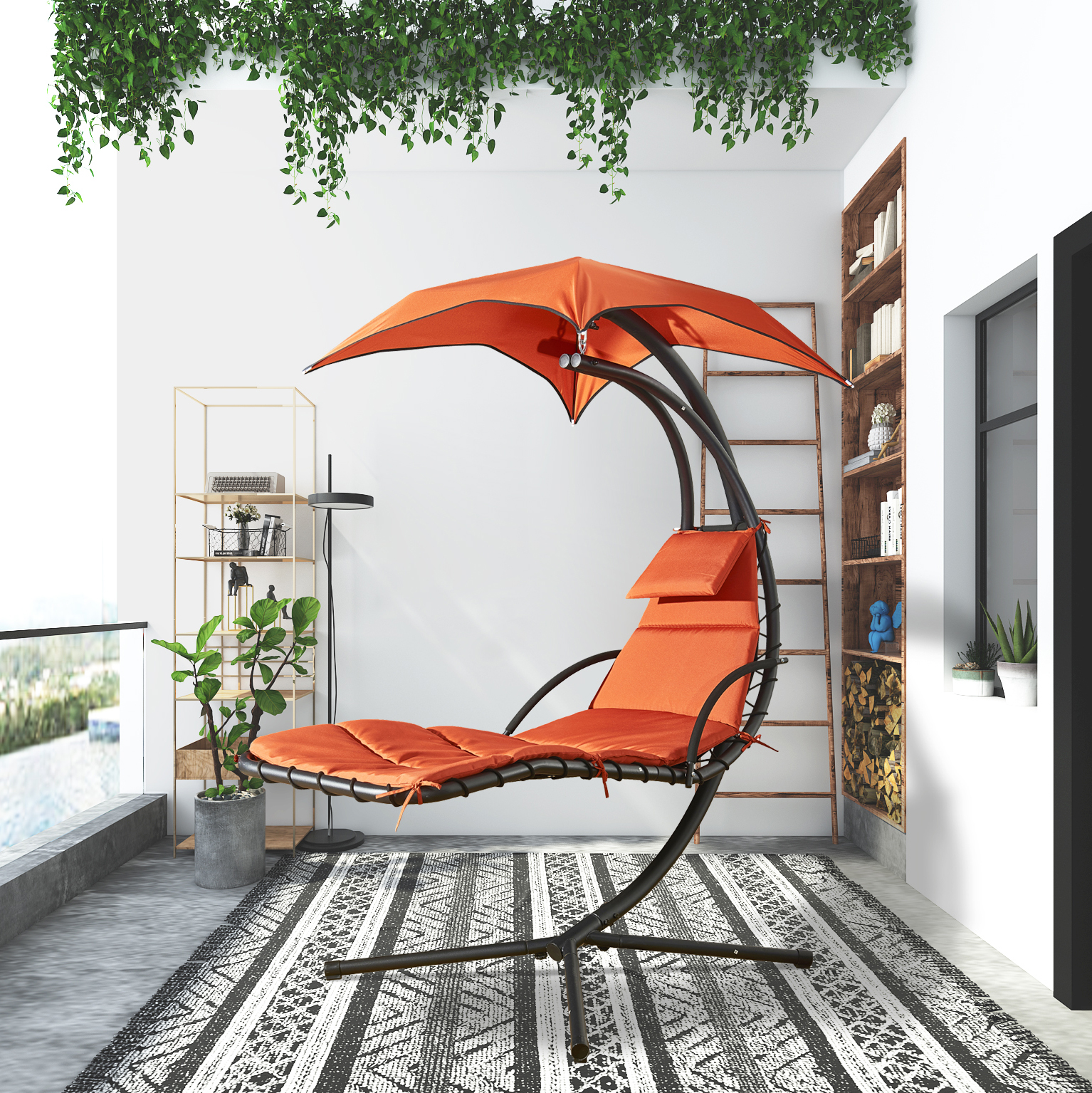 Finefind Hanging Chair Patio Chaise Lounge Hammock Floating Swing Chair Outdoor Orange Garden Deck and Poolside - image 1 of 7