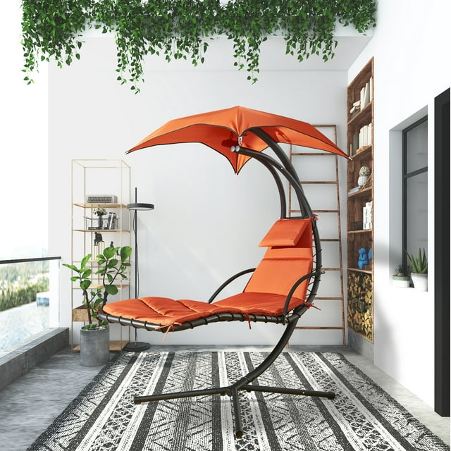 Finefind Hanging Chair Patio Chaise Lounge Hammock Floating Swing Chair Outdoor Orange Garden Deck and Poolside