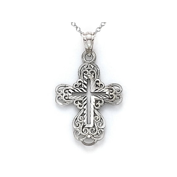 Finejewelers 14k White Gold Small Fancy Cross Pendant Necklace - Chain Included