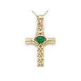 thumbnail image 1 of Finejewelers 14k Yellow Gold Claddagh Cross Pendant Necklace with Simulated Emerald Heart - Chain Included, 1 of 7