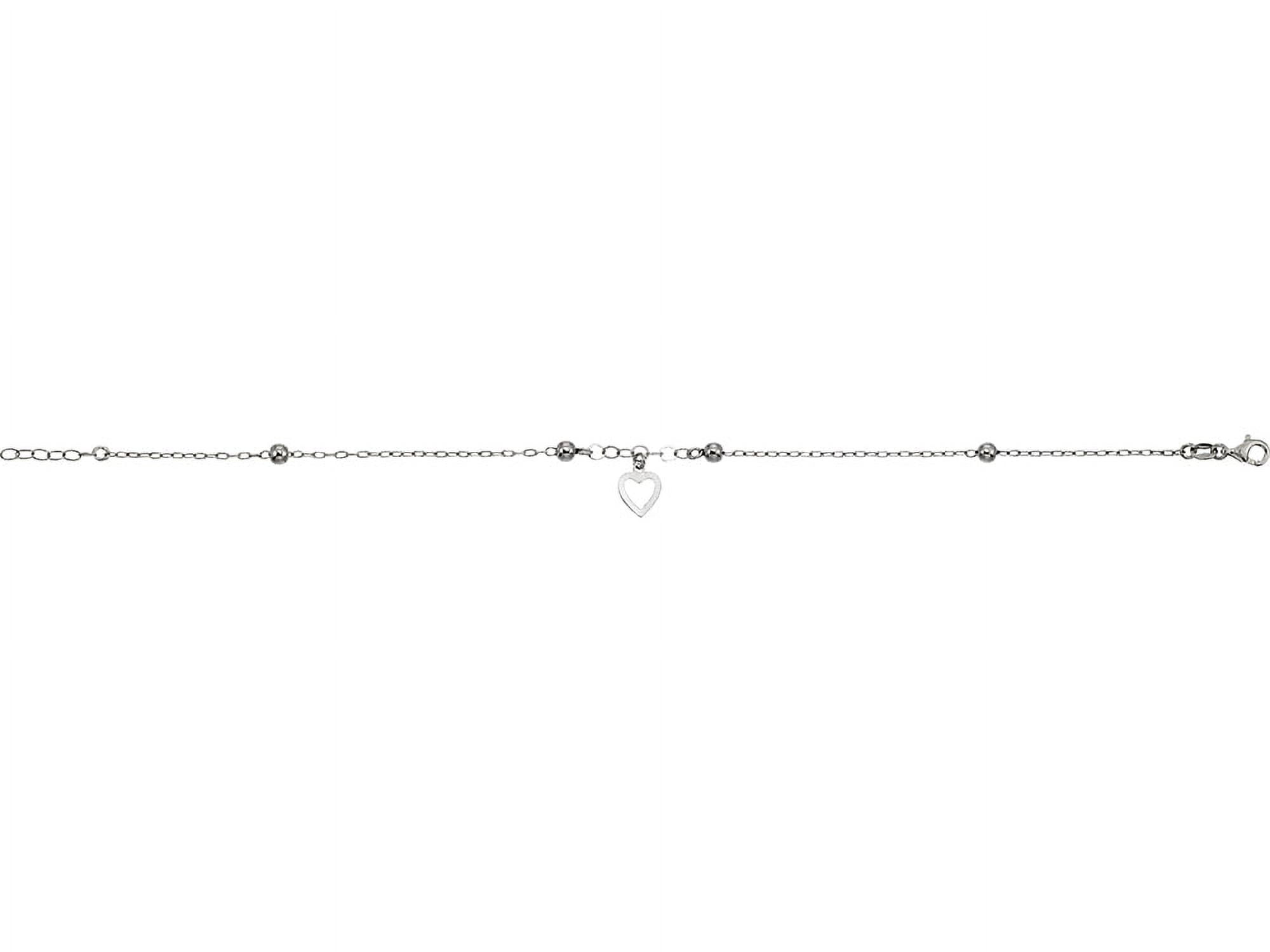 Finejewelers 9 To 10 Inch Adjustable Sterling Silver Rhodium Finish Anklet With Heart  Made In Italy