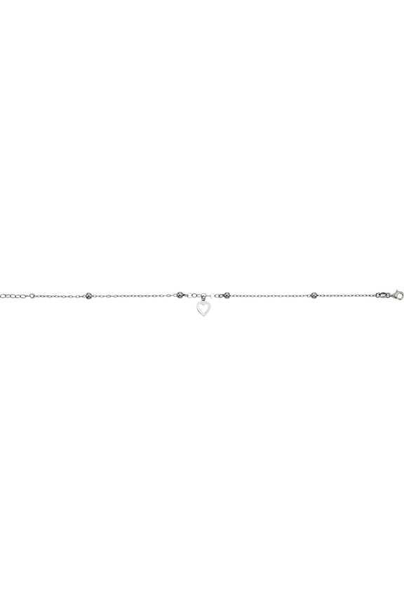 9 To 10 Inch Adjustable Sterling Silver Rhodium Finish Anklet With Heart Made In Italy