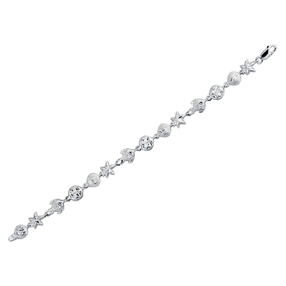Finejewelers 925 Sterling Silver  7.25 Inch Starfish, Shell Flat Round Link Sea Life Bracelet Lobster
