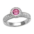 thumbnail image 1 of Finejewelers Diamond Round Pave Ring W/Pink Sapphire Round Center, 1 of 6
