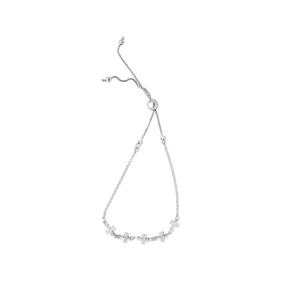 Finejewelers Rhodium Finish Sterling Silver 9.25 Inch Adjustable Friendship Bracelet Sideway Cross Draw String Clasp