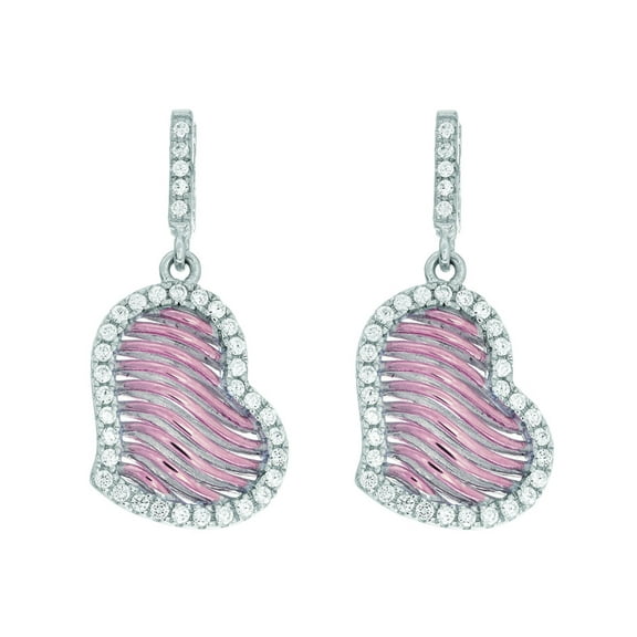 Finejewelers Silver Rose Finish Rose Mesh Puffed Type Heart Drop Earrings On Post Butterfly Clasp