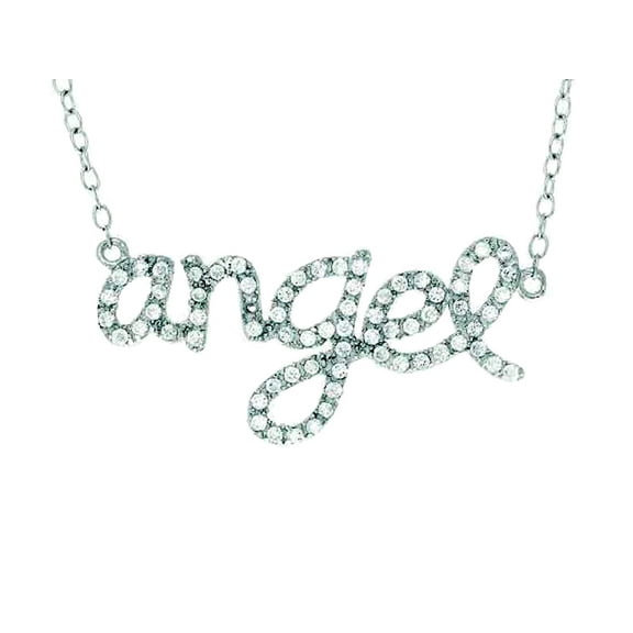 Finejewelers Silver with Rhodium Finish Shiny Cable Chain Angel Pendant Necklace White Cubic Zirconia