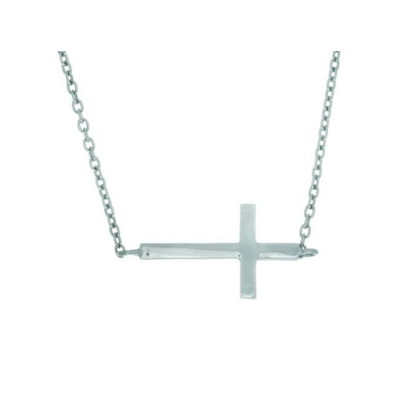 Finejewelers Silver with Rhodium Finish Shiny Sideways Cross Anchored On Cable Link Necklace