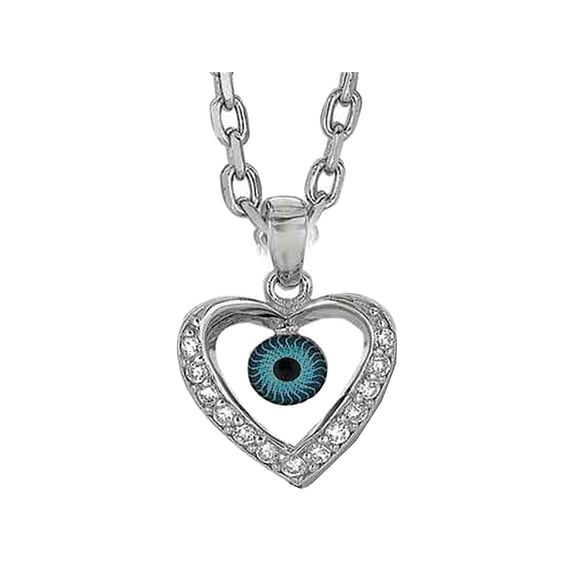 Finejewelers Sterling Silver 18 Inch Heart Evil Eye with CZ's Pendant Necklace