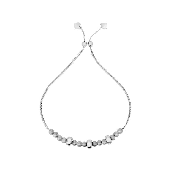 Finejewelers Sterling Silver 9.25 Inch Rhodium Matt Bead Friendship Adjustable Bracelet Draw String Clasp