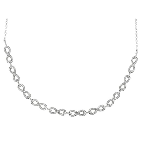 Finejewelers Sterling Silver Infinity Links with Cubic Zirconia (CZ's) on Rolo Link Chain