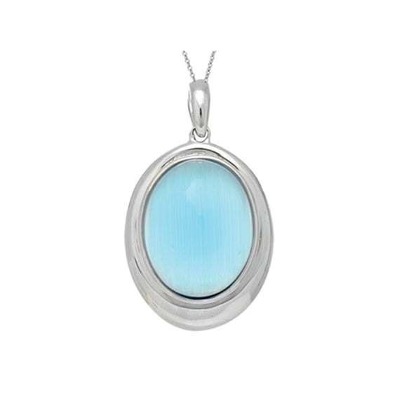 Finejewelers Sterling Silver Light Blue Oval Simulated Cat's Eye Ladies Pendant Necklace