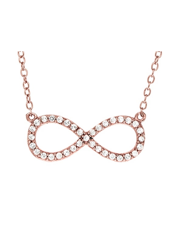 Sterling Silver Rose Finish Infinity Necklace with CZ's