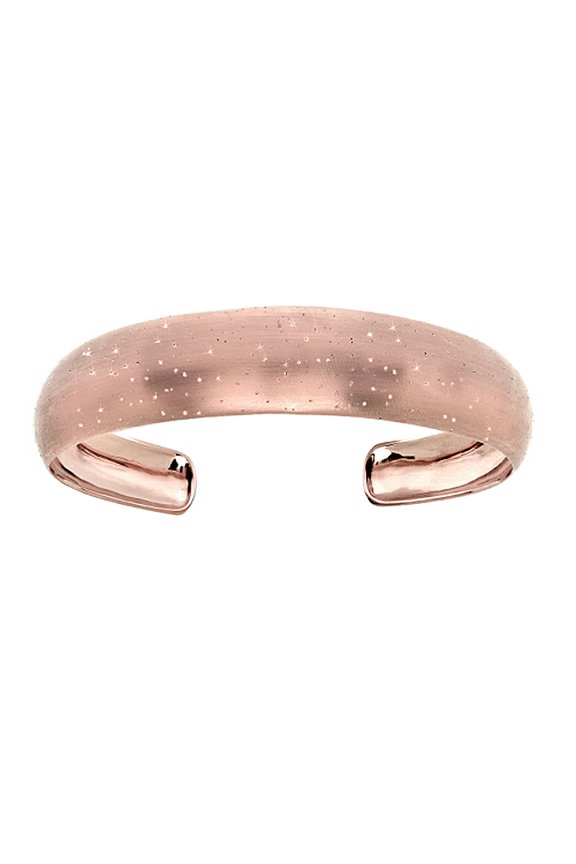 Sterling Silver with Rose Finidh 10-15mm Shine Textured Cuff Bangle