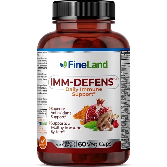 Fineland Vitamins Imm-Defens Immune Support with Quercetin, Zinc & Elderberry Antioxidant 60 Count 60 Capsules