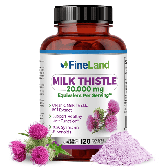 Fineland Vitamins Milk Thistle Silymarin Extract Liver Support Capsules 120 Count 3 oz