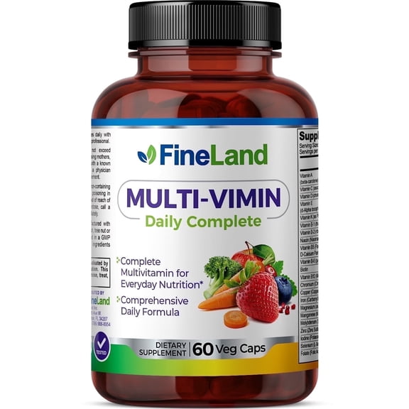 Fineland Vitamins MULTI-VIMIN Multivitamins Adult Gluten-Free Dairy-Free Vegan 60 Count