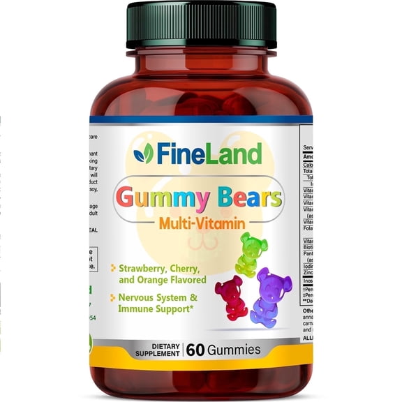 Fineland Vitamins Multivitamin Gummy Bears Immune System Support 60 Count