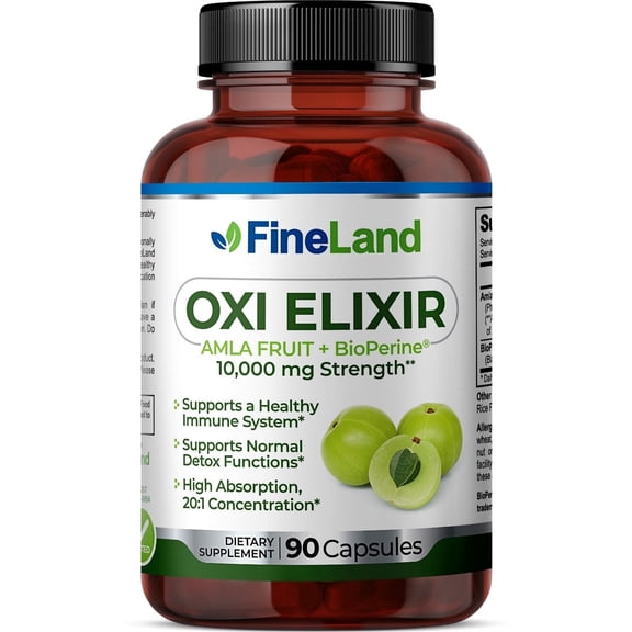 Fineland Vitamins OXI-ELIXIR Amla Fruit Supplement Immune Support, Vegan 90 Count