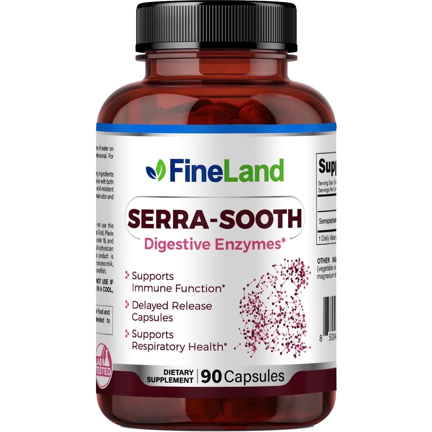 Fineland Vitamins SERRA-SOOTH Serrapeptase Digestive Enzymes, Respiration & Immune Support 90 Capsules