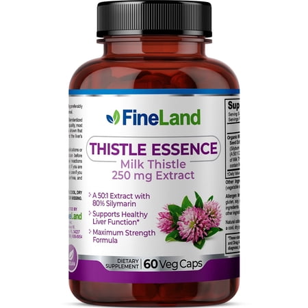 Fineland THISTLE ESSENCE- Milk Thistle 250 mg, 50:1 Extract, Max Strength, 80% Silymarin, Supports Liver Function, Premium, 60 Capsules/Servings