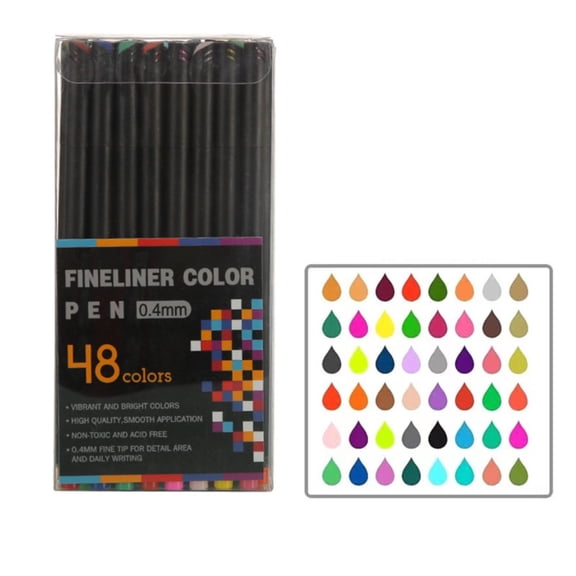 Fineline Colored Pens, Watercolor Pens Markers for Adult Coloring Books No Bleeding, 48 Colors 0.4MM Fineliner Color Pen Set Fine Line Drawing Pen Fine Point Markers for Adult Coloring Drawing