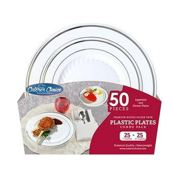 Fineline Settings Inc 7" & 10" White Plastic Plate with Silver Trim | 50 per Pack