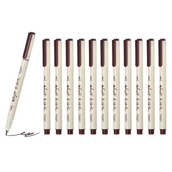 Fineliner Colored Pens, 12 Pcs Brown Felt Brush Tip Fineliner Marker Waterproof Ink Watercolor Coloring Book Art Supplies