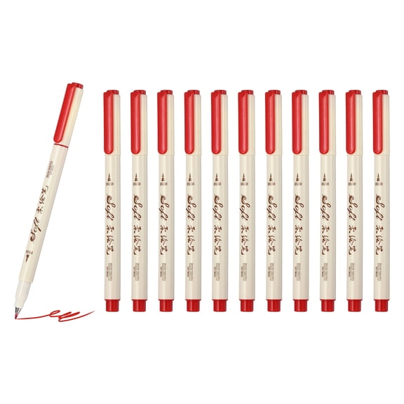 Fineliner Colored Pens, 12 Pcs Red Felt Brush Tip Fineliner Marker Waterproof Ink Watercolor Coloring Book Art Supplies
