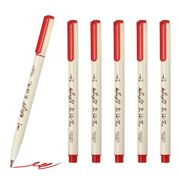 Fineliner Colored Pens, 6 Pcs Red Felt Brush Tip Fineliner Marker Waterproof Ink Watercolor Coloring Book Art Supplies