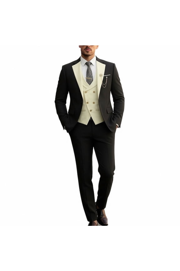 Men's 3-piece business suit, consisting of a blazer, a waistcoat and trousers, suitable for business trips, weddings and dinner parties.
