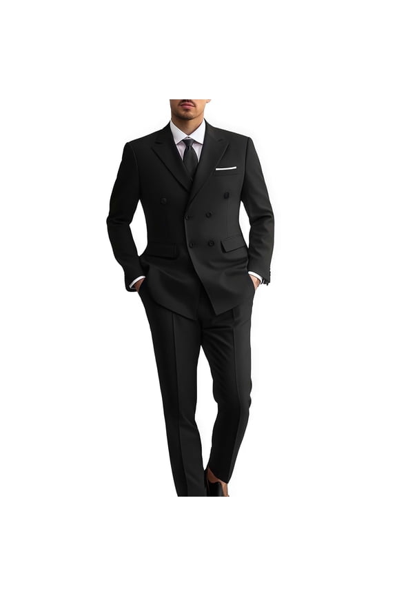 Men's Black Double - Breasted Formal Suit for Business & Formal Occasions