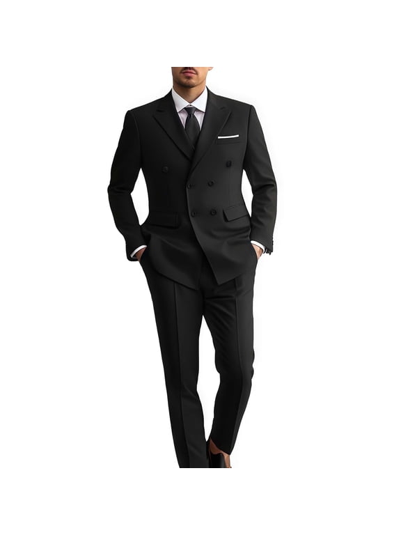 i·FineLong Men's Black Double - Breasted Formal Suit for Business & Formal Occasions