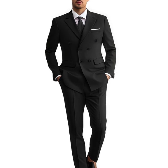 i.Finelong Men's Black Double - Breasted Formal Suit for Business & Formal Occasions