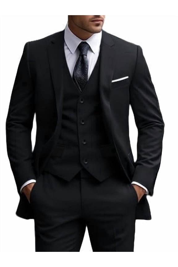 i·FineLong Men's Slim-Fit Black 4-Piece Tuxedo