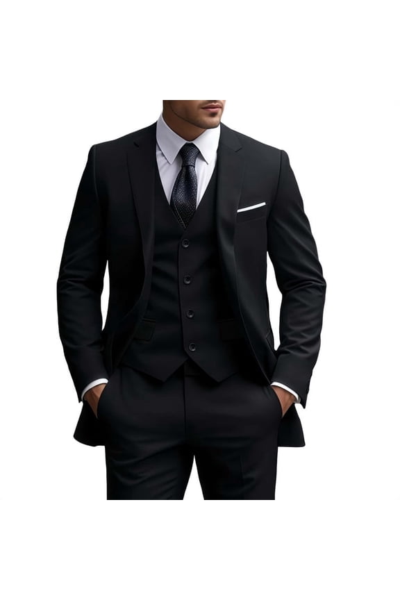 iĀ·FineLong Men's Slim-Fit Black 3-Piece Tuxedo