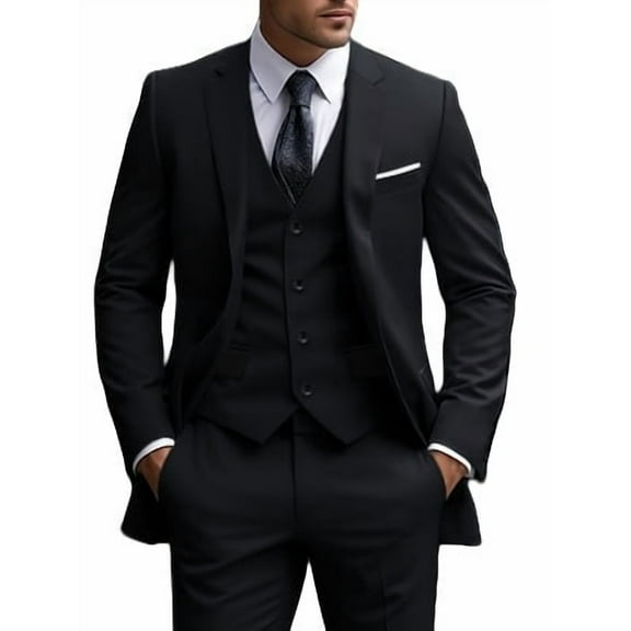 Finelong Men's Slim-Fit Black 3-Piece Tuxedo