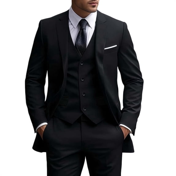 i·FineLong Men's Slim-Fit Black 3-Piece Tuxedo