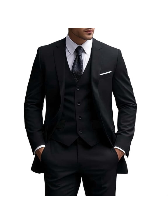 i·FineLong Men's Slim-Fit Black 3-Piece Tuxedo