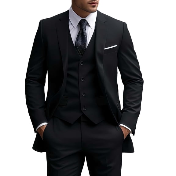 Finelong Men's Slim-Fit Black 3-Piece Tuxedo
