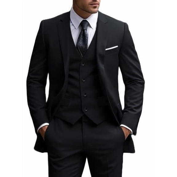 i.Finelong Men's Slim-Fit Black 4-Piece Tuxedo
