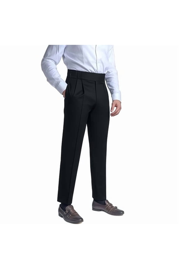 Men's Classic Black High - Waisted Dress Pants, Suitable for Business and Formal Occasions