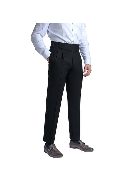 i·FineLong Men's Classic Black High - Waisted Dress Pants, Suitable for Business and Formal Occasions