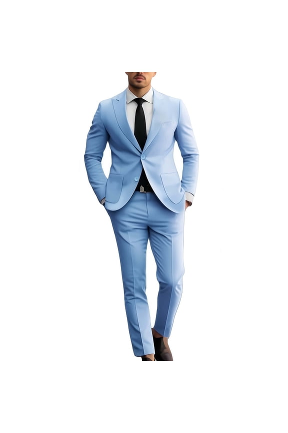 Men's Classic Light Blue Two - Piece Suit, Suitable for Business and Other Formal Occasions