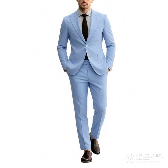 i·FineLong Men's Classic Light Blue Two - Piece Suit, Suitable for Business and Other Formal Occasions