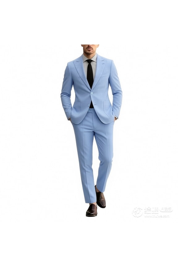 i·FineLong Men's Classic Light Blue Two - Piece Suit, Suitable for Business and Other Formal Occasions