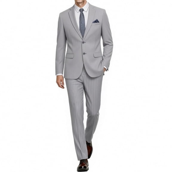 i·FineLong Men's Light Gray Pinstripe Two - Piece Suit, Suitable for Business and Other Formal Occasions