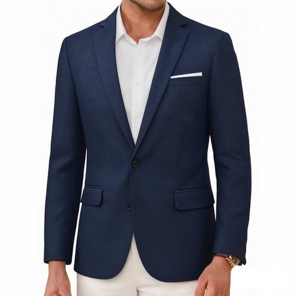 i.Finelong Navy Blue Style: Men's Casual Blazer Business Commuter Single-Breasted Jacket Spring/Summer Breathable Lightweight Blazer