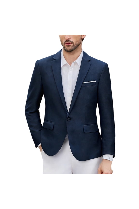 i·FineLong Men's Navy Blue Blazer Slim Fit Casual Sport Coat Single Breasted Business Jacket for Spring Summer Office Commute