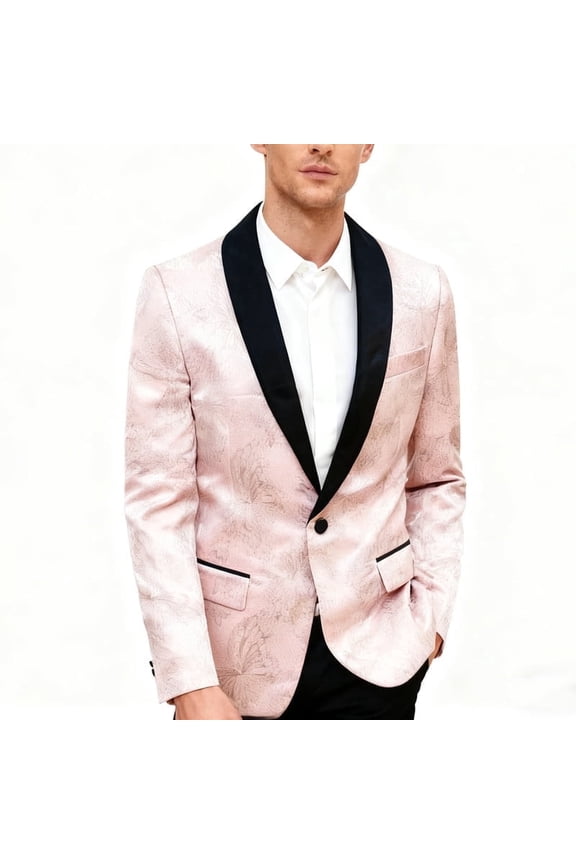 Men's Pink Patterned Tuxedo Jacket with Black Shawl Collar